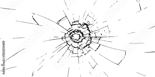 Shattered glass effect with radial cracks and central impact hole texture