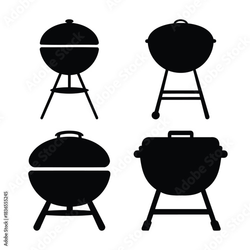 Barbecue grill silhouette vector icons for outdoor cooking