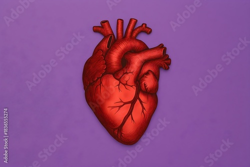 Human Heart Shape on Purple Background — Cardiology and Heart Health Concept