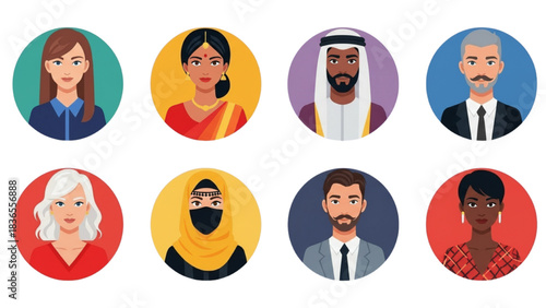 Diverse people avatar set of multicultural men and women faces flat vector user profile icons