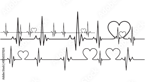 Heartbeat Line and Heart Vector Set – Red ECG Waveform and Love Pulse Icons