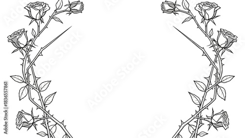 Elegant Monochrome Rose Border with Thorns for Invitations and Creative Design Projects