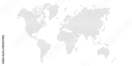 Dotted world map design representing global network, technology, and data