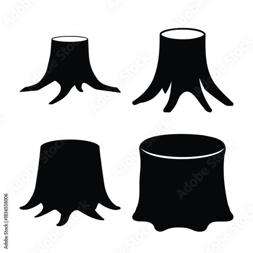 Stylized tree stump icon set isolated graphic illustration