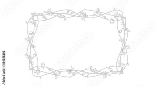 Elegant rectangular floral frame with roses, leaves and thorns for wedding designs