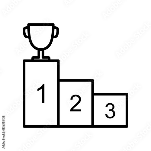 Podium icon with numbers 1, 2, 3 and trophy, representing winner rank, competition, achievement, sports award, and success ranking.