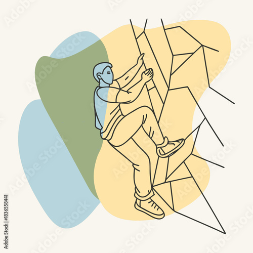 Minimalist illustration of a person climbing a rock wall