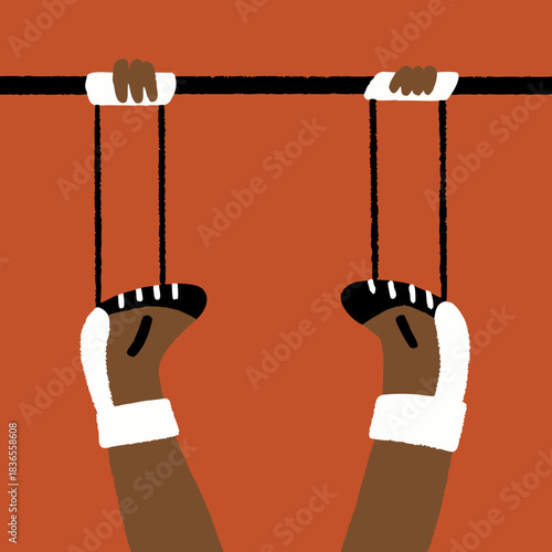 Puppet hands and feet suspended from a bar