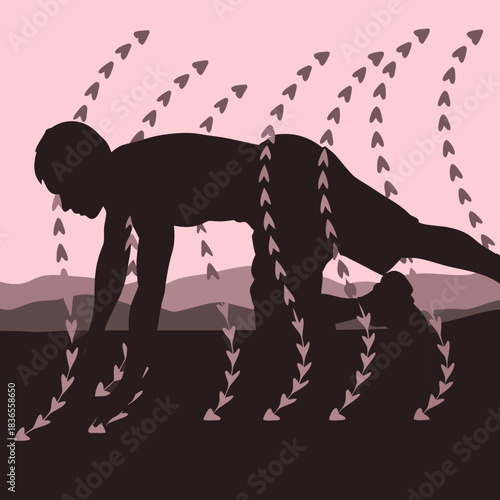 Silhouette of a runner in a starting position with heart shaped trails