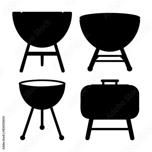 Simple vector silhouettes of various barbecue grill types