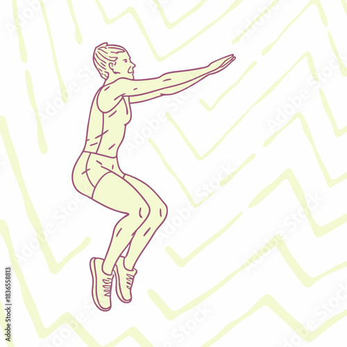 Woman performing a squat exercise with arms extended forward