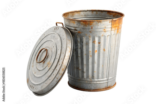 Old Rusty Galvanized Metal Trash Can Lid Off Vintage Garbage Bin 3D Render