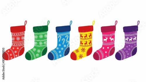 Christmas stocking decoration isolated on white background with holiday season celebration gifts