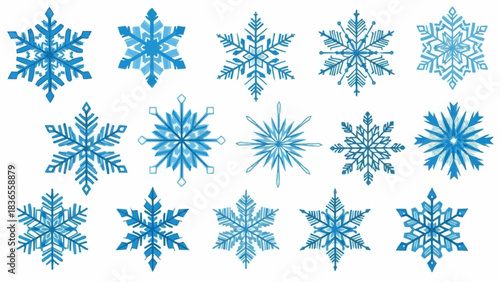 A seamless pattern of blue vector snowflakes creates a cold winter decoration for the Christmas holiday