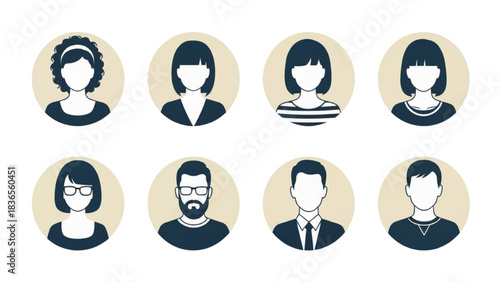 Set of flat vector avatar profile icons. Male and female user character portraits for social media, business, and web UI design.