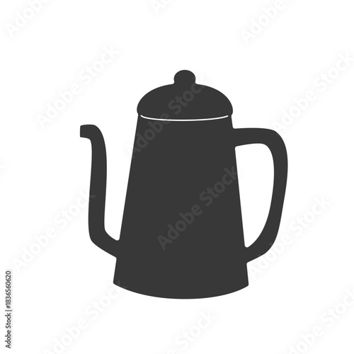Black Silhouette of Cute Coffee Pot Icon – Minimalist Tea Kettle Vector for Cafe, Kitchen Decor, Branding and Coffee Shop Design