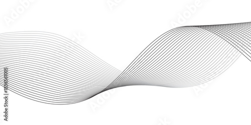 Black and white vector waves on transparent background. Editable stroke. vector illustration. Wave with lines created using blend tool. Curved wavy line, smooth stripe.