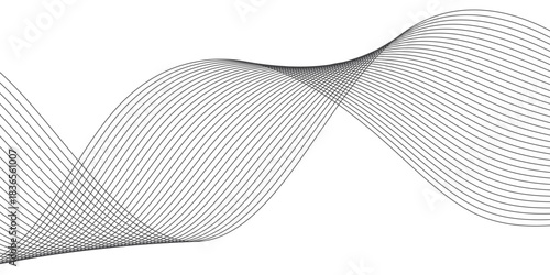 Abstract wave element for design. Digital frequency track equalizer. Stylized line art background, Geometric grey vector waves on transparent  background. Editable stroke.