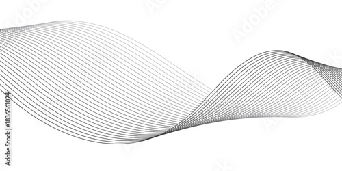 Abstract wave element for design. Digital frequency track equalizer. Stylized line art background, Geometric grey vector waves on transparent  background. Editable stroke.