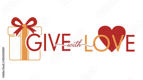 Give with love illustration displaying gift with bow and heart shape. Give with love concept conveys affection and appreciation. Showing how we give with love.