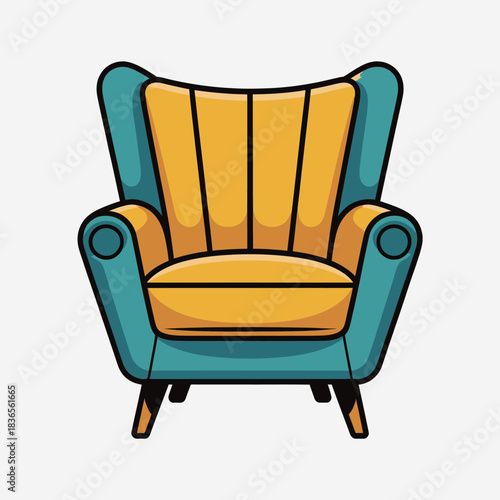 Comfortable armchair in yellow and blue for furniture home decor living room seating relaxation interior design cozy branding design