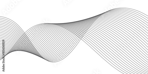 Abstract wave element for design. Digital frequency track equalizer. Stylized line art background, Geometric grey vector waves on transparent  background. Editable stroke.