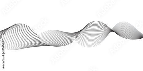 Geometric grey vector waves on transparent background. Editable stroke, Abstract background wave line elegant white striped diagonal line technology concept web texture.