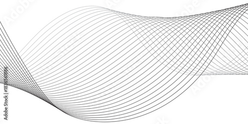 Geometric grey vector waves on transparent background. Editable stroke, Abstract background wave line elegant white striped diagonal line technology concept web texture.