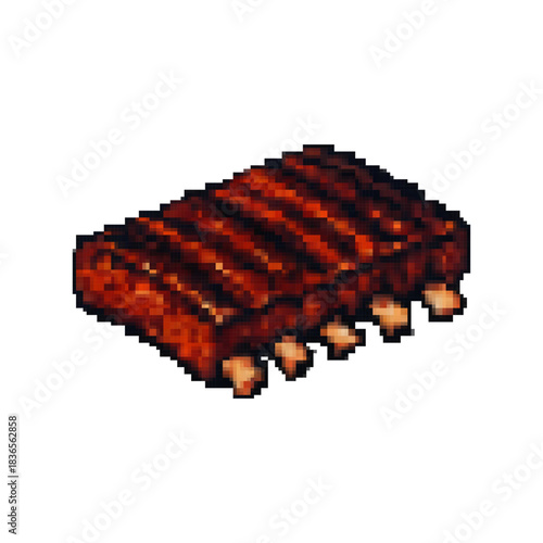 pixel art barbecue ribs, vector illustration on isolated background.