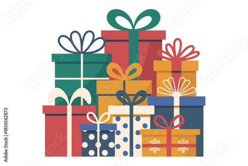 Stack of Colorful Gift Boxes with Ribbons