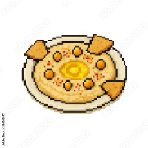 Pixel Art Orange Bowl Of Whipped Hummus