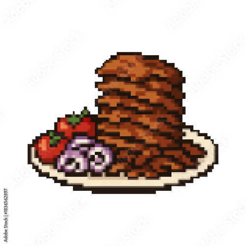 Shawarma Kebab Turkish food in pixel art illustration