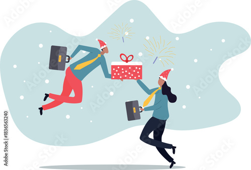A manager gives a gift to a colleague. Winter holidays concept.