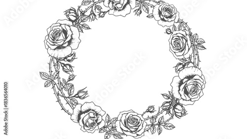 Elegant black and white roses wreath vector illustration for designs and prints