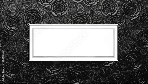 Elegant dark roses texture background with central white rectangle placeholder