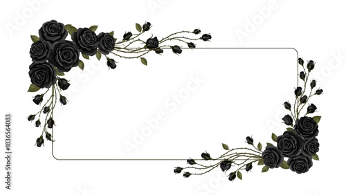 Elegant black roses frame design with a blank space for text or images creating visually appealing
