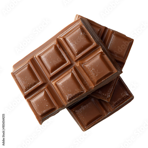 Two delicious milk chocolate bars stacked on a white background