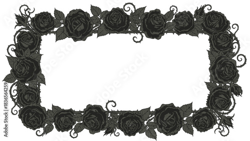 Elegant black roses frame with thorny vines ideal for gothic themed projects invitations or