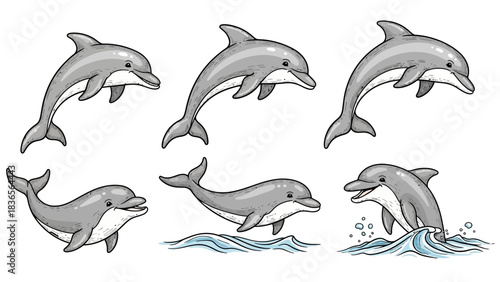 Delightful dolphin illustrations showcasing their playful nature and graceful movements in ocean
