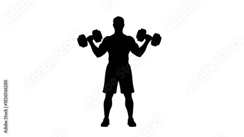 Dynamic silhouette of a muscular man lifting heavy dumbbells emphasizing strength and fitness goals