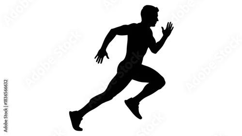 Dynamic silhouette of a determined athlete sprinting forward with intense focus against a dark background