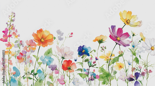 watercolor botanical Cosmos flowers texture template background.Elegant wedding invitation card background . Minimal hand painted Design for wedding or Valentine's Day