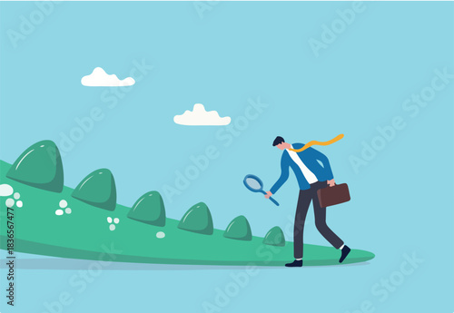 Long tail marketing selling product in niche market, SEO strategy or marketing strategy to focus on specific keywords concept, businessman marketer with magnifying glass analyze weird long tail. 