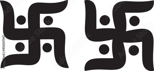 Two black swastika symbols with dots in the center representing good fortune and auspiciousness in hinduism and buddhism