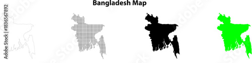 Bangladesh country map illustration in various styles and color shades