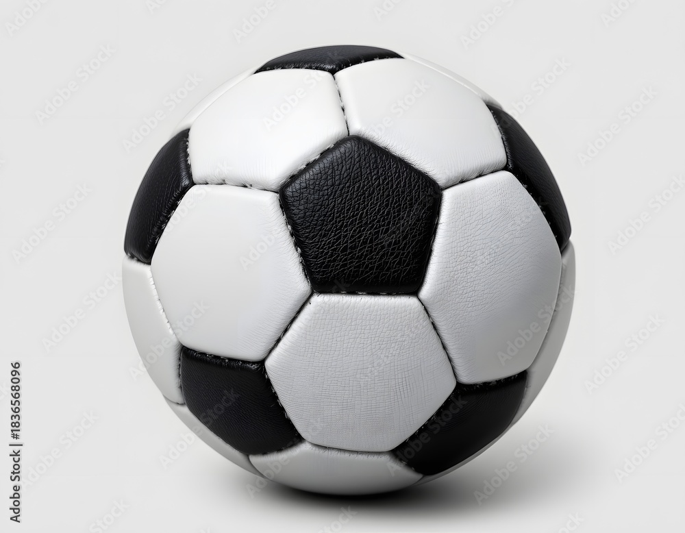 Fototapeta premium Close Up of a Classic Black and White Soccer Ball on a Neutral Background