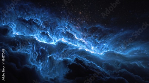 Majestic blue cosmic nebula glowing in deep space with distant stars