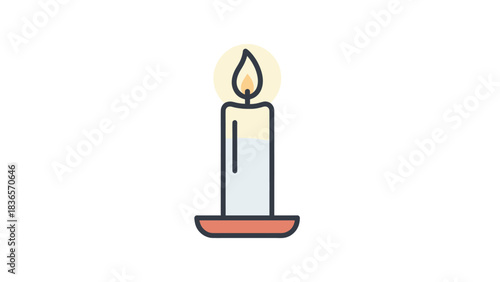 A solitary candle burns brightly, casting a warm glow on a simple base, symbolizing hope and peace.