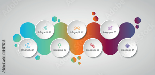 Infographic 7 options design elements white Icon for your business data. Business infographic template. Vector Illustration.