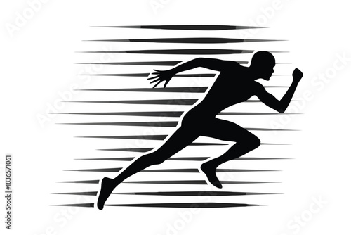 Monochrome Silhouette Agile, African Descent Athlete in Motion, Dynamic Stance on White